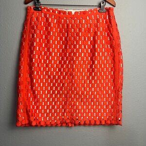 Talbots Woman Petite 18WP Coral Orange Circle Eyelet Crochet Layered Lined Skirt
